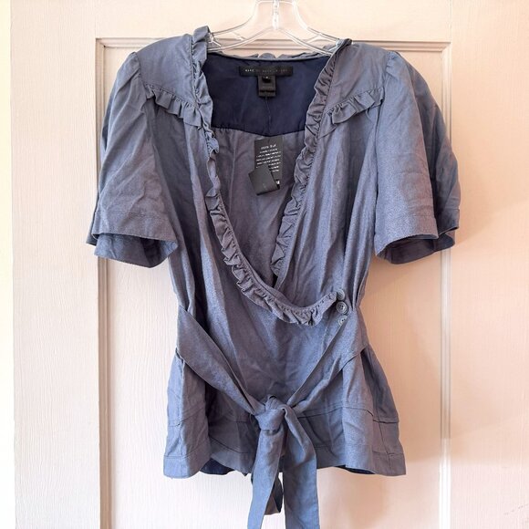 Marc by Marc Jacobs | Blue Silk Ruffle Wrap Top - Picture 1 of 10